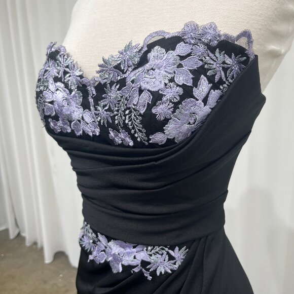 06. Elegant Black Dress with Lavender Floral Embroidery - Picture 2 of 4